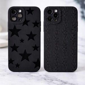 For Apple iPhone 14 Pro Phone Case Black Stars & Black Leaf Print Lot Of Two New